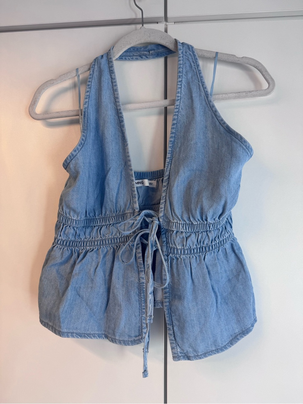 MNG Light Blue Denim Tie-Front Halter